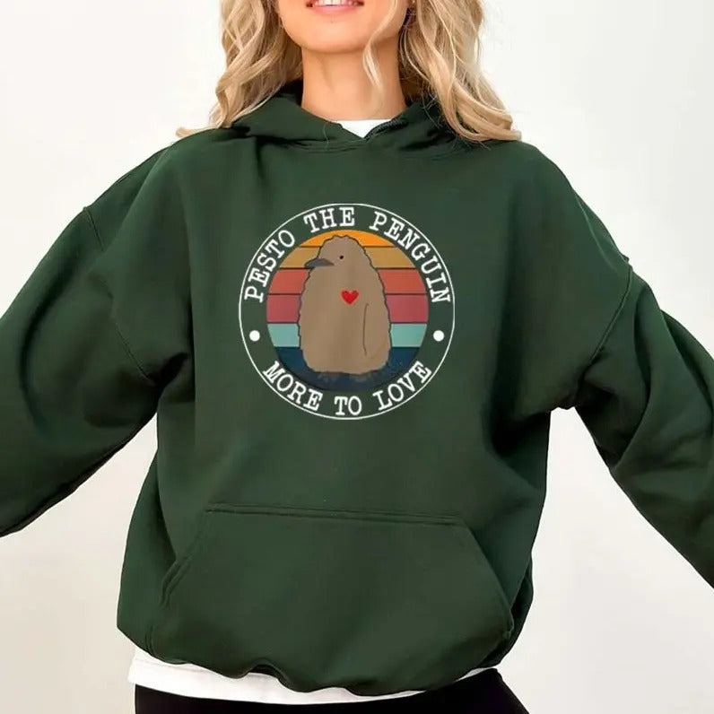 Pesto Penguin More Love Casual Street Fleece Hooded Tops Perfect T-Shirts