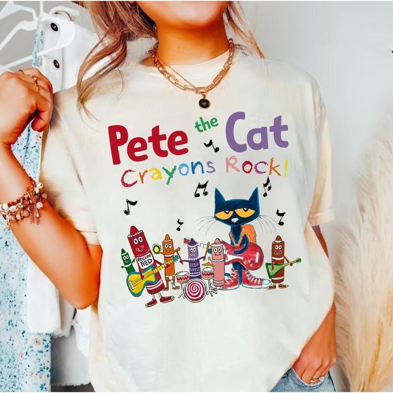 Pet.E Cat Crayons Rock Shirt Cool Cat Back School Children'S Book Groovy Cat Kindergarten Teacher Children T-Shirts