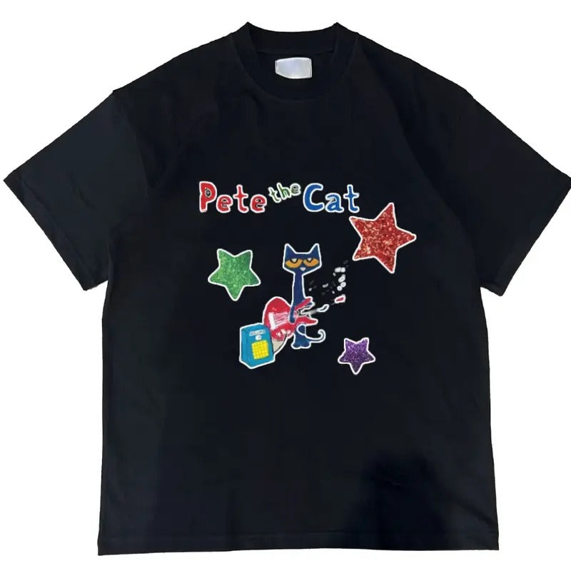 Pete Cat Shirt Childhood Memories Cute Cartoon Character Womenswear Lady T-Shirts