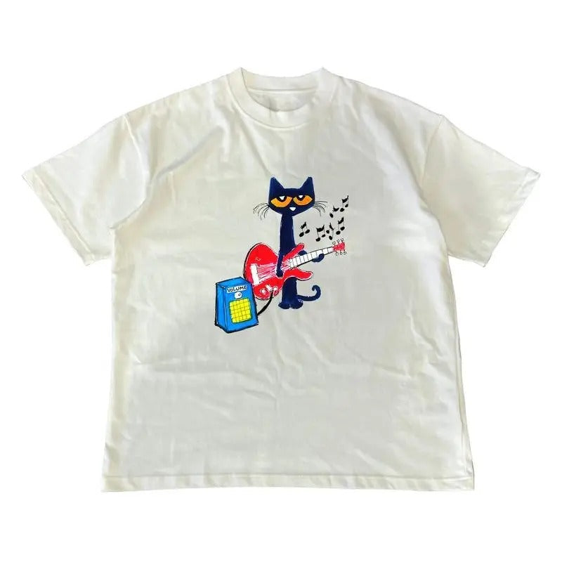 Pete Cat Playing Guitar Shirt Baby Shirt Y2k Menswear Top Streetwear Party'S Shirt T-Shirts