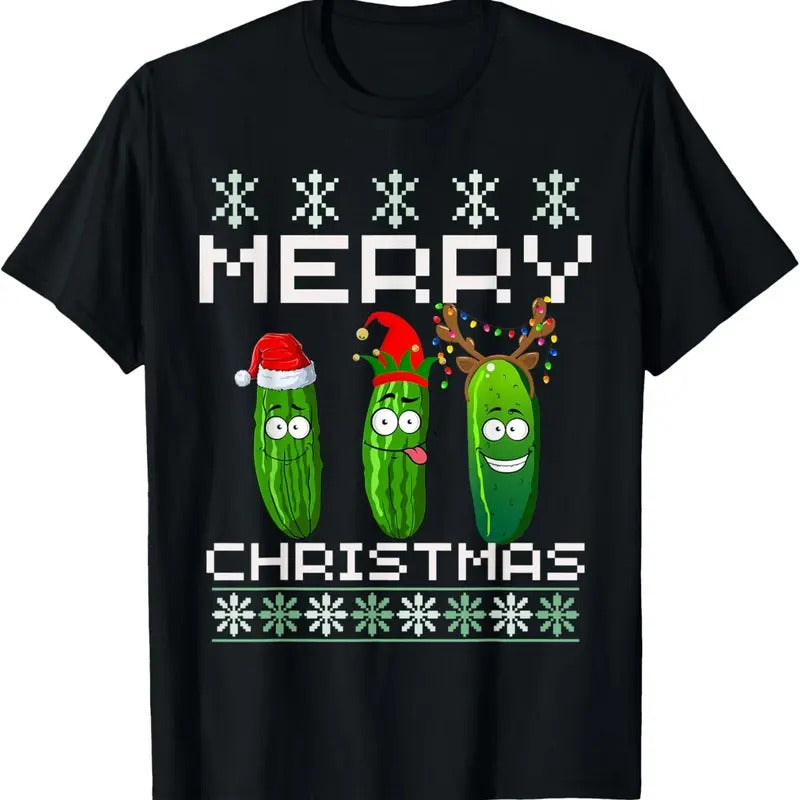 Pickle Lover Xmas Lighting Santa Ugly Pickle T-Shirts