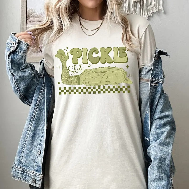 Pickle Slut Shirt Pickle Lover Funny My Pickle Era Emotional Support Pickle Shirt Distressed Pickles T-Shirts