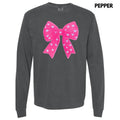 Pink Bow Sequin Patch Long Sleeve Comfort Colors T-Shirts