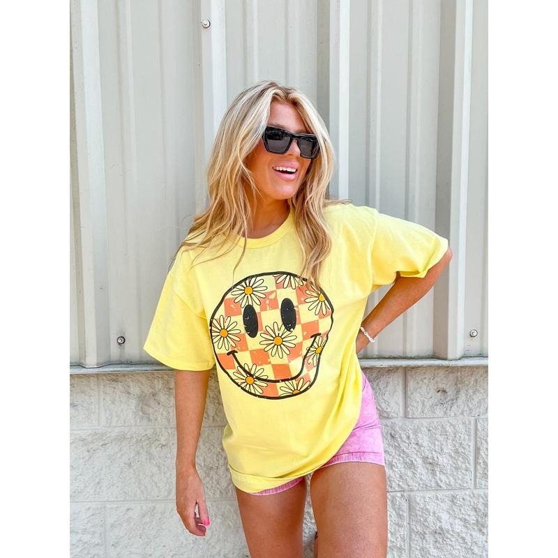 Pink Checker Smiley Top T-Shirts
