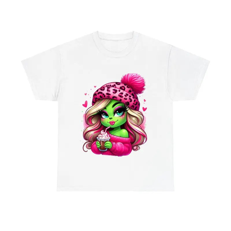 Pink Heart Grin Lady Shirt Cute T-Shirts