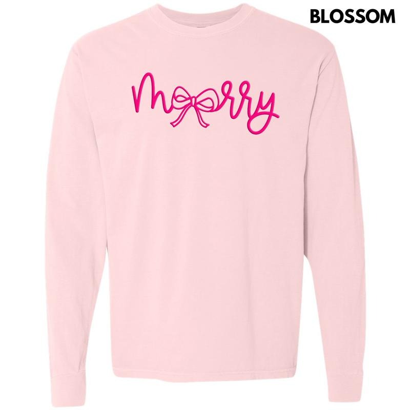 Pink Merry Bow PUFF Long Sleeve Comfort Colors T-Shirts