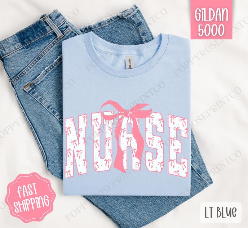 Pink Nurse Bow Shirt Gildan Cute Plus Sizes T-Shirts