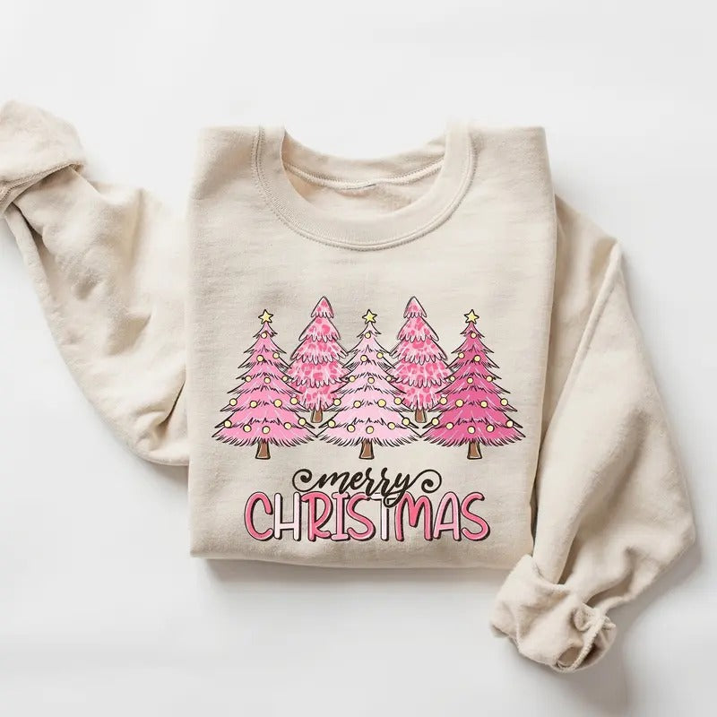 Pink Tree Tree Winter Cotton Fabric T-Shirts