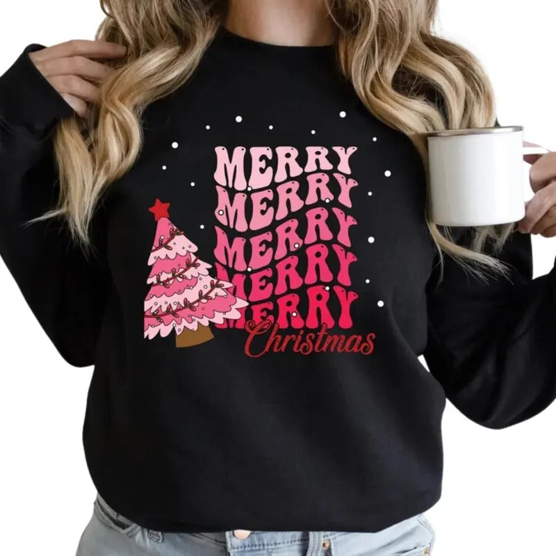 Pink Tree Merry Tree Shirt Winter T-Shirts