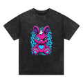 Pink Rabbit Cool Washed Blue Heart Graffiti Embellishment Street Comfortable Fabrics Choice Cool T-Shirts