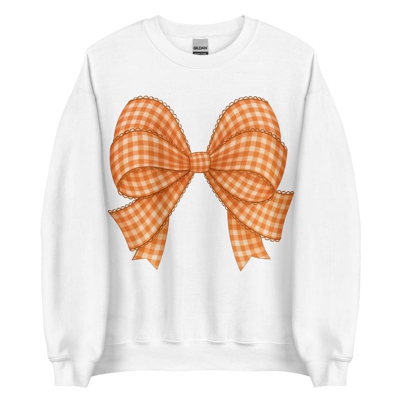 Plaid Fall Bow ~ Autumn Relaxed Fit Printed USA Womenswear Casual Comfort Cotton Top Athletic Boho Chic Dyed Heavyweight T-Shirts
