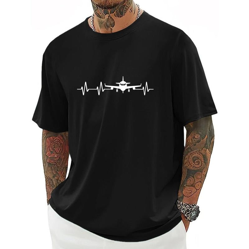 Plane Print Casual Crew Neck Short Sleeve Comfy Breathable Top Spring Summer Leisure Vacation As Made USA T-Shirts