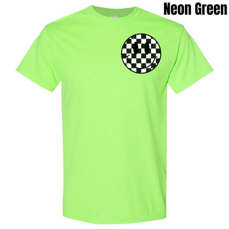 Pocket Size Checkerboard Happy Face Gildan Short Sleeve 'NLB' T-Shirts