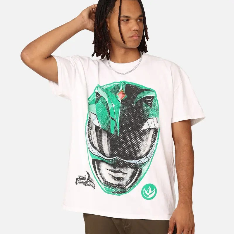 Power Rangers Green Ranger Big Head White Trending Movie Vintage 90s Movie Fans Him Her Urbanwear Shirt Casual Fabric Menswear Top Man Streetwear T-Shirts