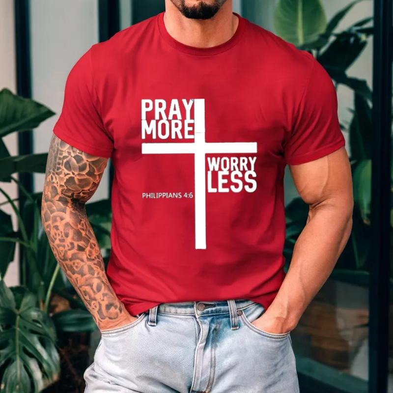 Pray More Worry Less Casual Crew Neck Short Sleeve Tops Perfect T-Shirts