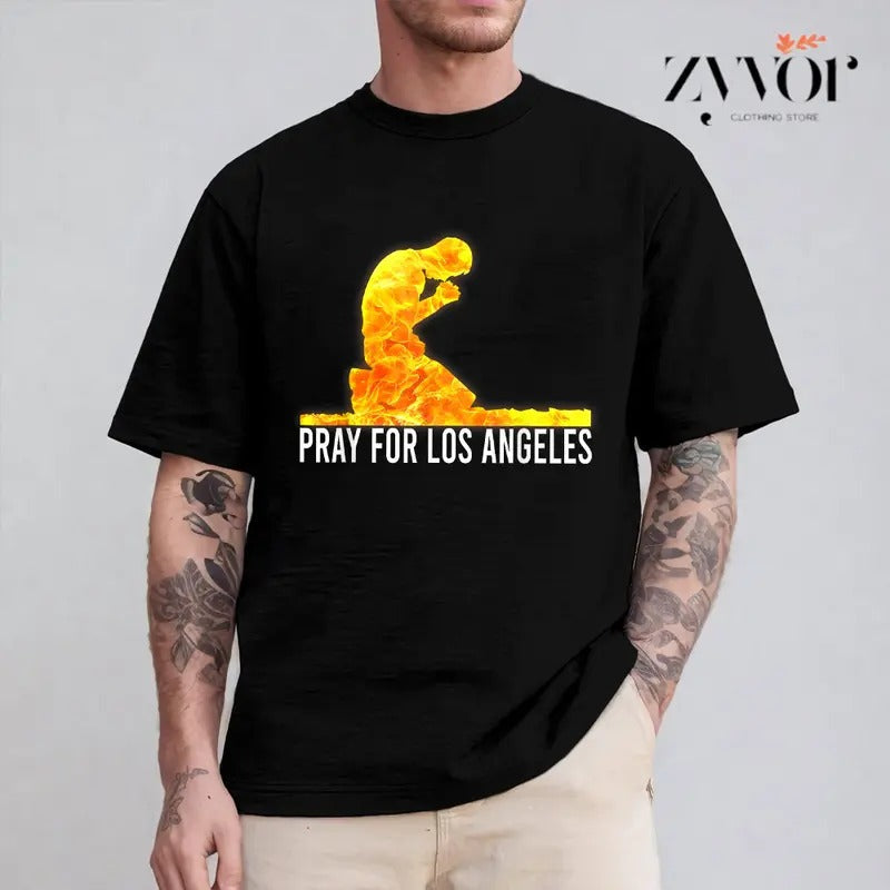 Pray Los Angeles Pure Cotton Casual Crew Neck Short Sleeve Tops T-Shirts