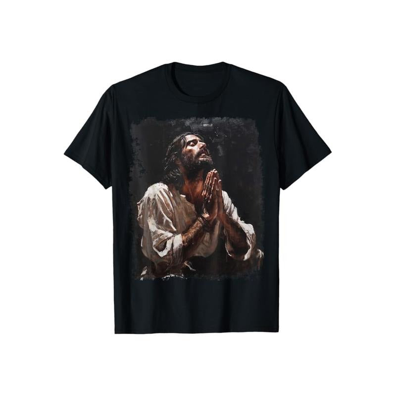 Praying Jesus Christ Christian Crew Neck Short Sleeve Tops T-Shirts