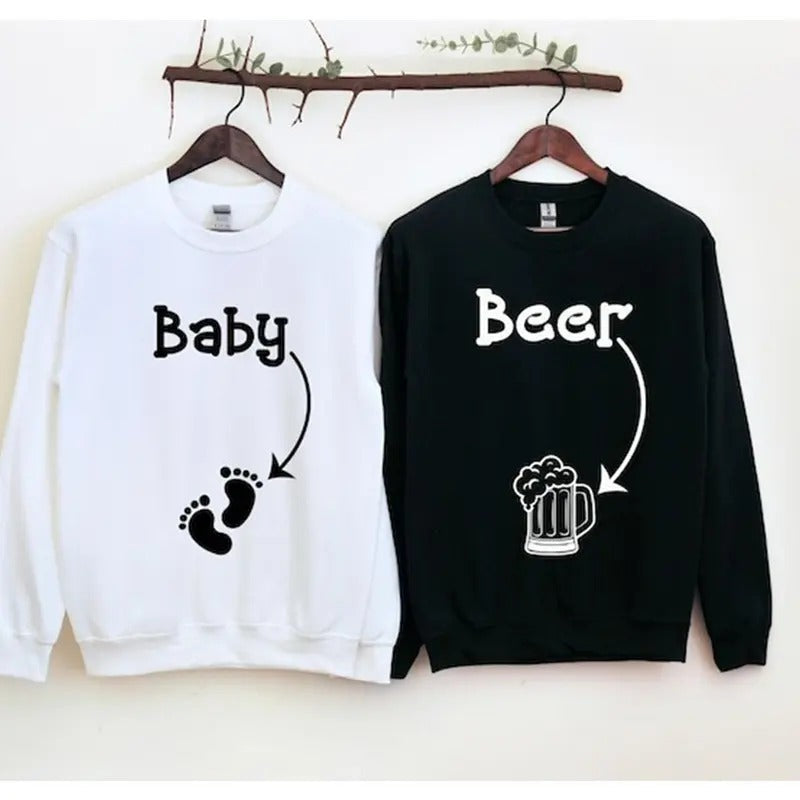 Pregnancy Announcement Funny Couple Shirts Baby Beer Shirts Baby Announcement Baby Shower Ideas Shirts Pregnant AF T-Shirts