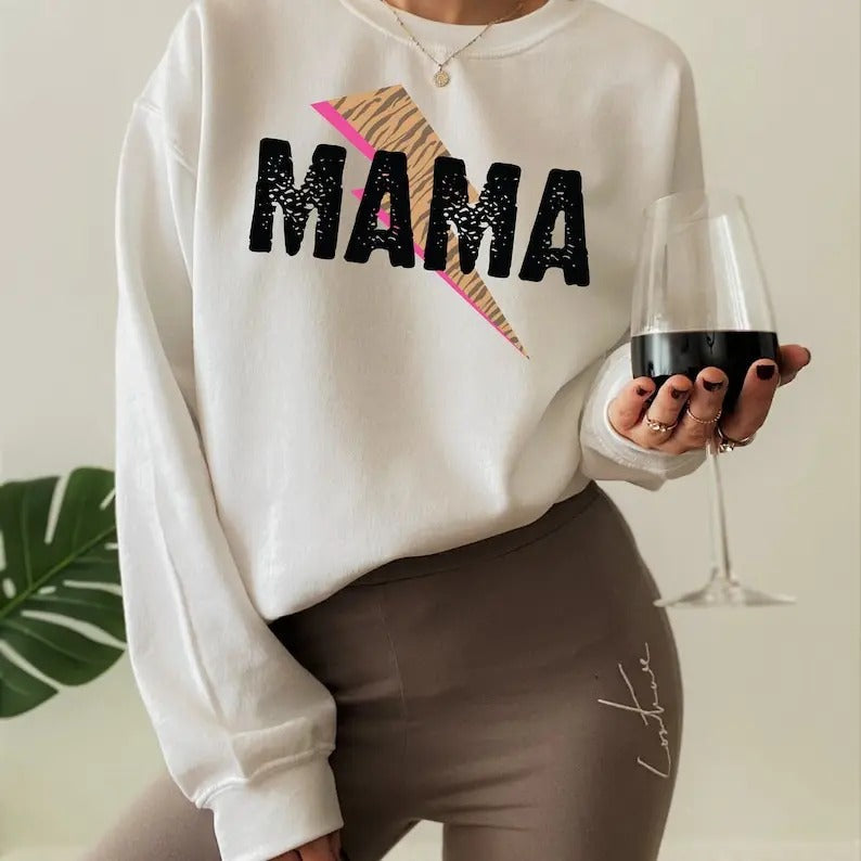Mama Lightning Bolt Shirt Leopard Mama Cute Daughter Mom'S Pregnancy T-Shirts