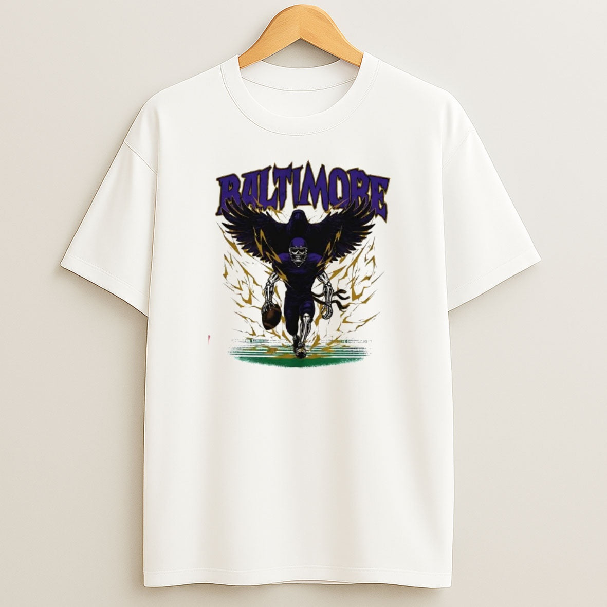 Baltimore Football Skeleton Running Player Sweatshirt Tee