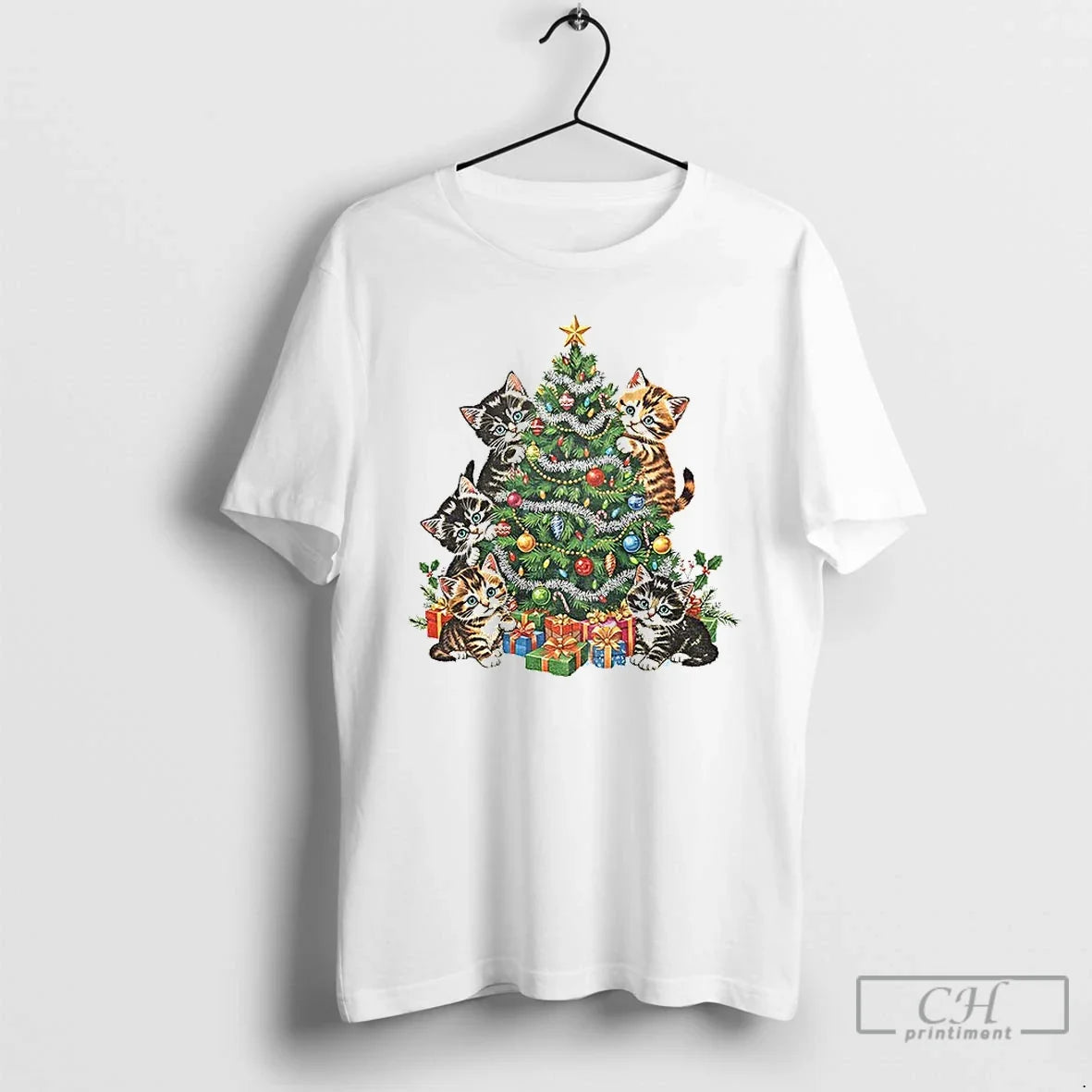 Cat Lover Lady Tree Merry T-Shirts