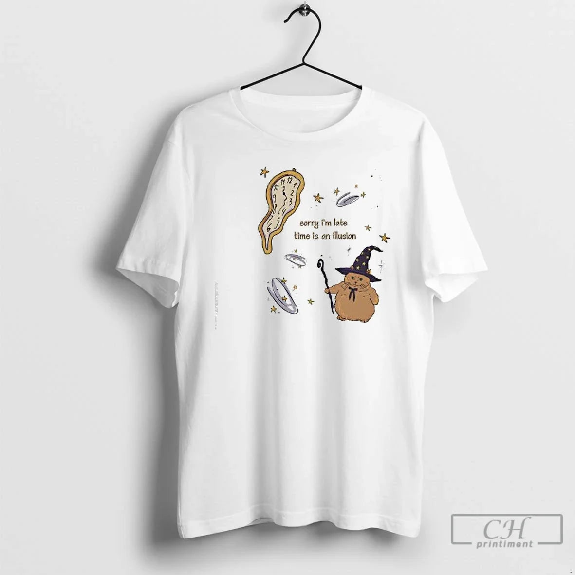 Cat Sorry Im Late Time Illusion T-Shirts