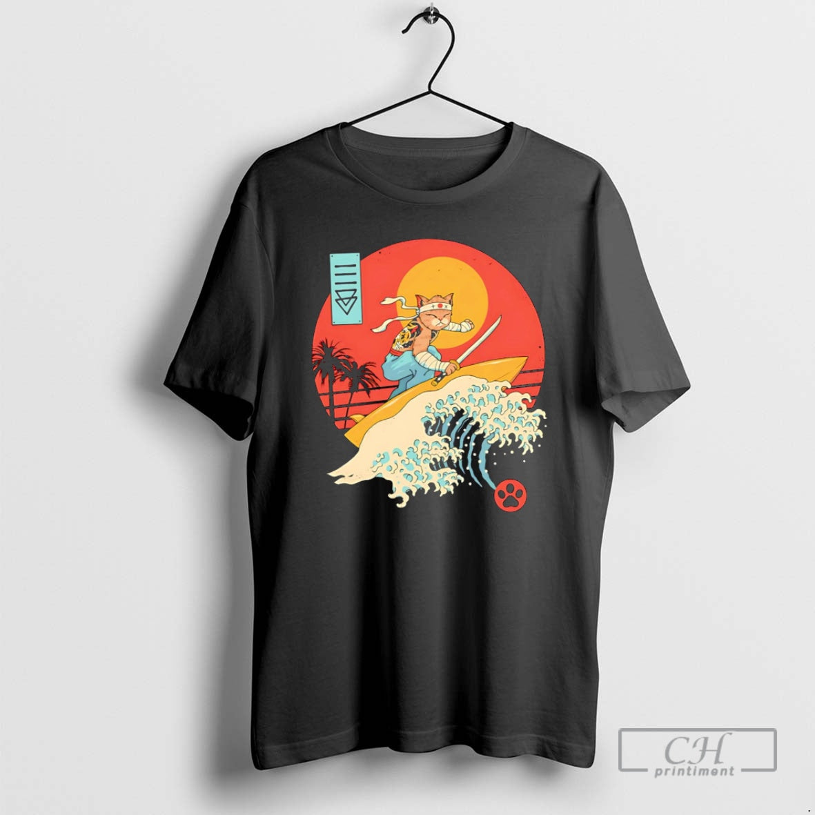 Catana Cat Surf Sunset Wave Japan Shirt T-Shirts