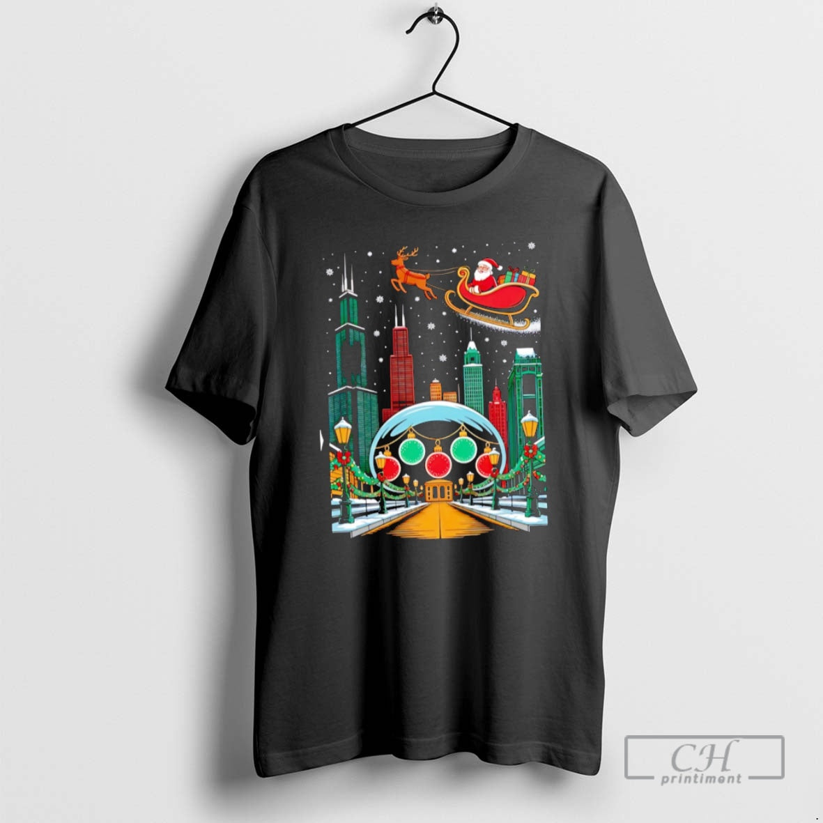 Chicago Skyline Santas Sleigh Shirt T-Shirts