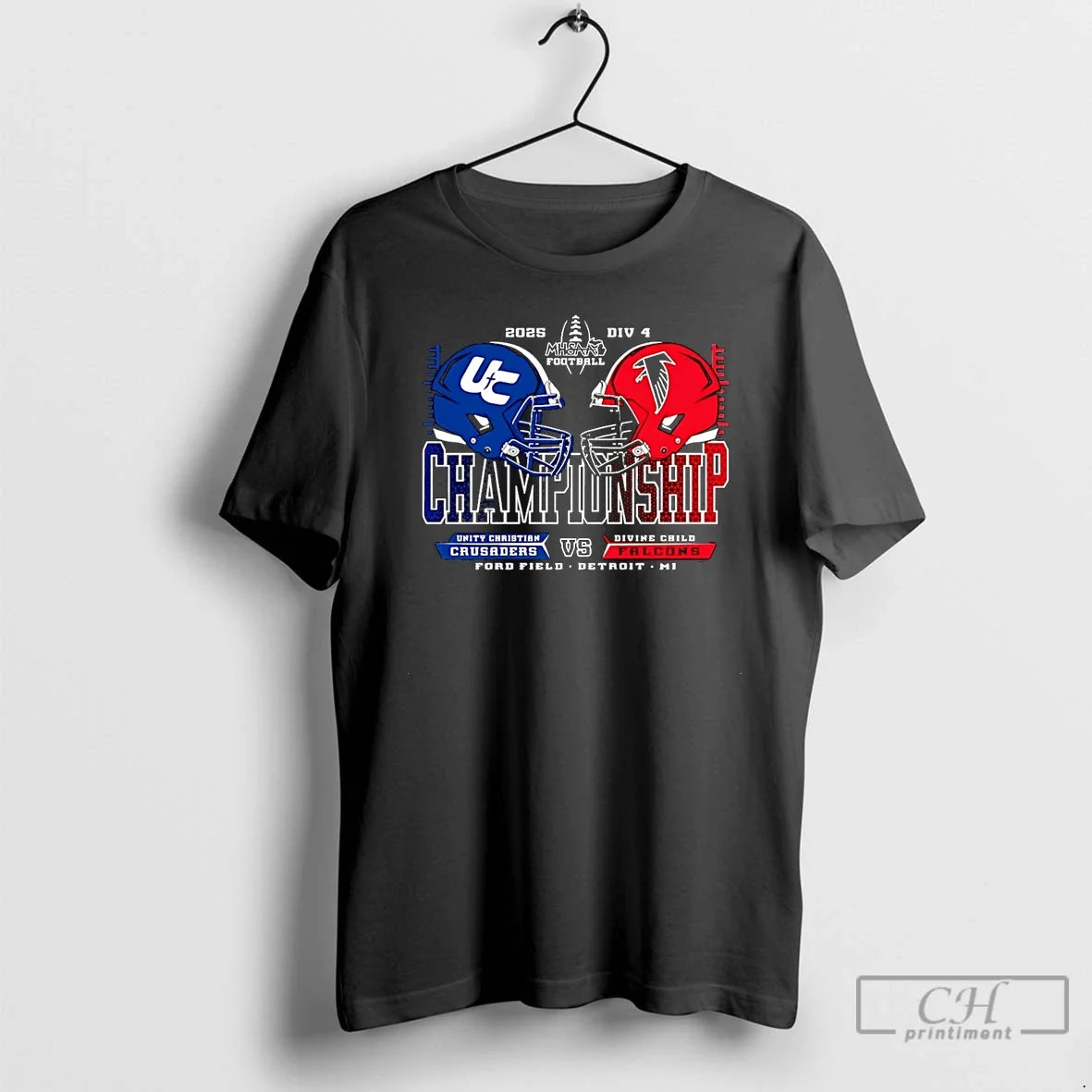 Crusaders Vs Falcons 2025 Mhsaa Football D4 H2h Championship Helmets T-Shirts