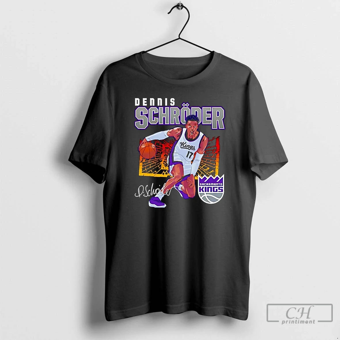 Dennis Schroder Sacramento Kings Shattered Flag Signature T-Shirts