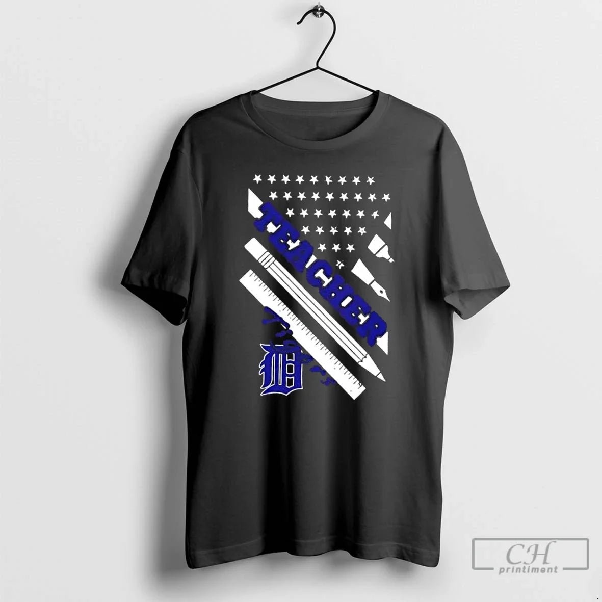 Detroit Tigers Baseball X Teacher American Flag T-Shirts