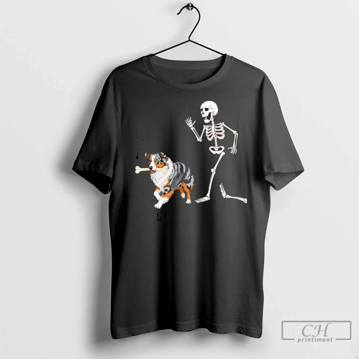 Premium Halloween Australian Shepherd And Skeleton