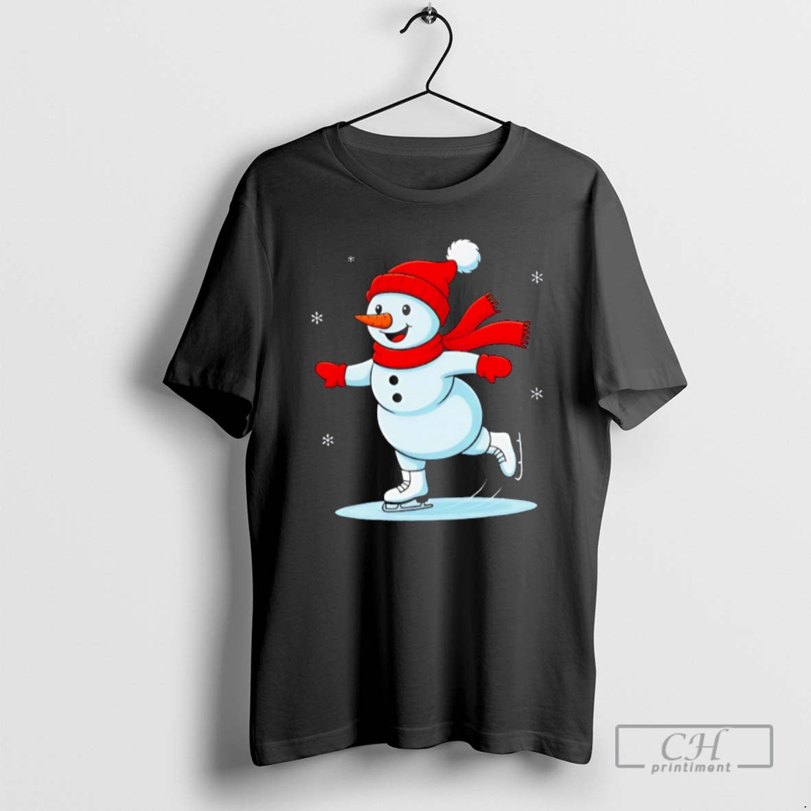 Ice Skating Snowman Funny Shirt T-Shirts