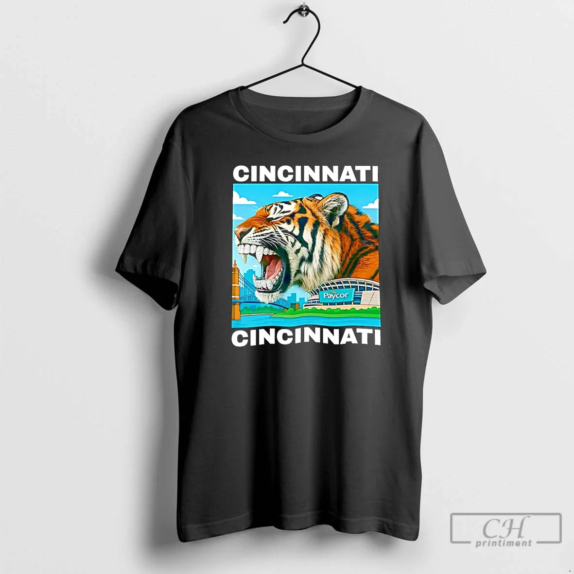 Iced Out Grillz Cincinnati Tiger Roaring City Skyline T-Shirts