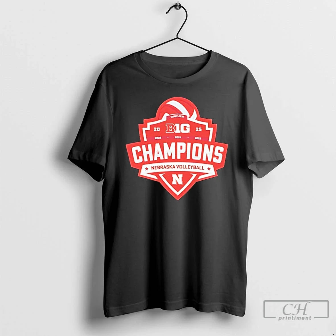 Nebraska Cornhuskers Three Peat 2025 Big Ten Volleyball Champions Logo T-Shirts