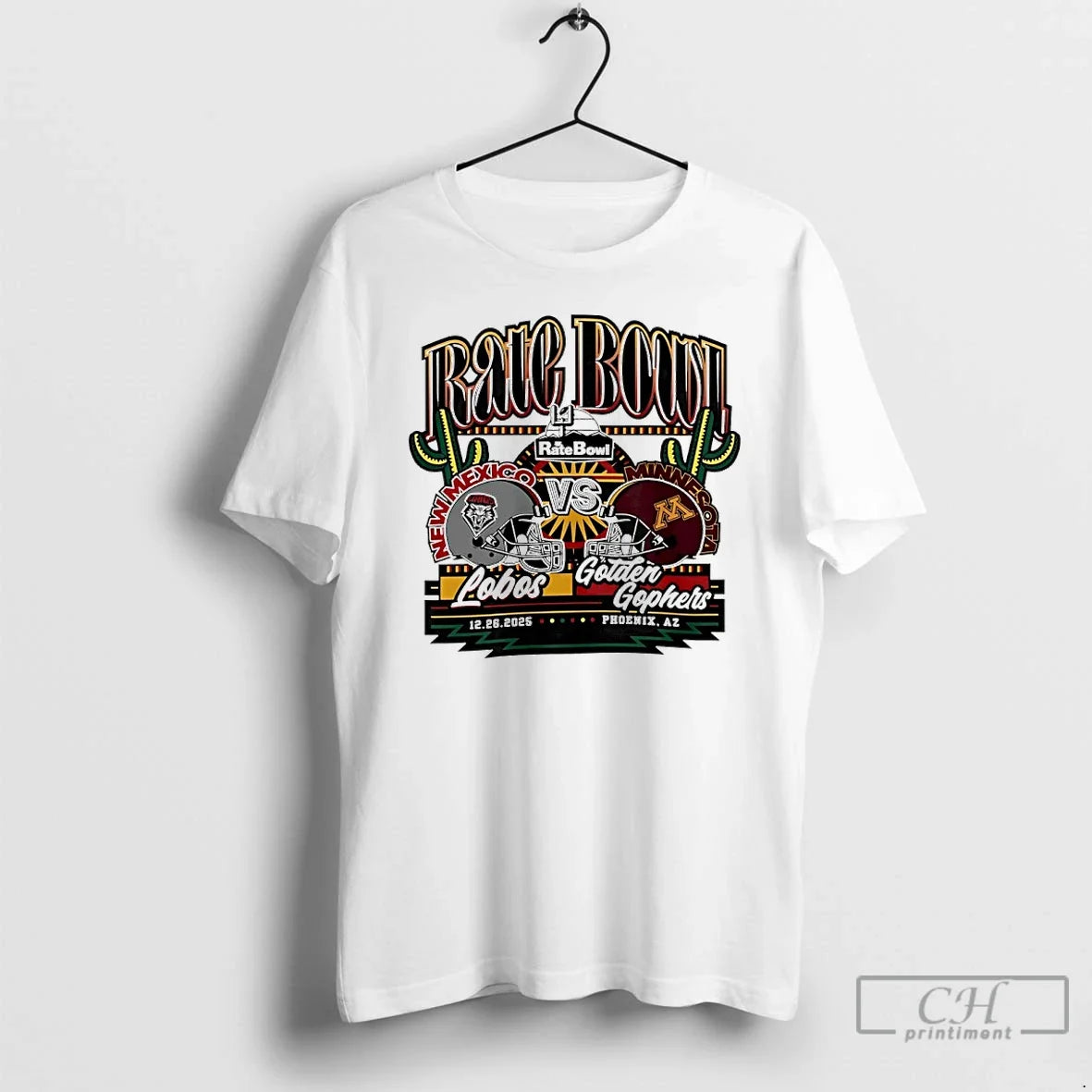 New Mexico Lobos Vs Minnesota Golden Gophers 2025 Rate Bowl Matchup Helmet T-Shirts