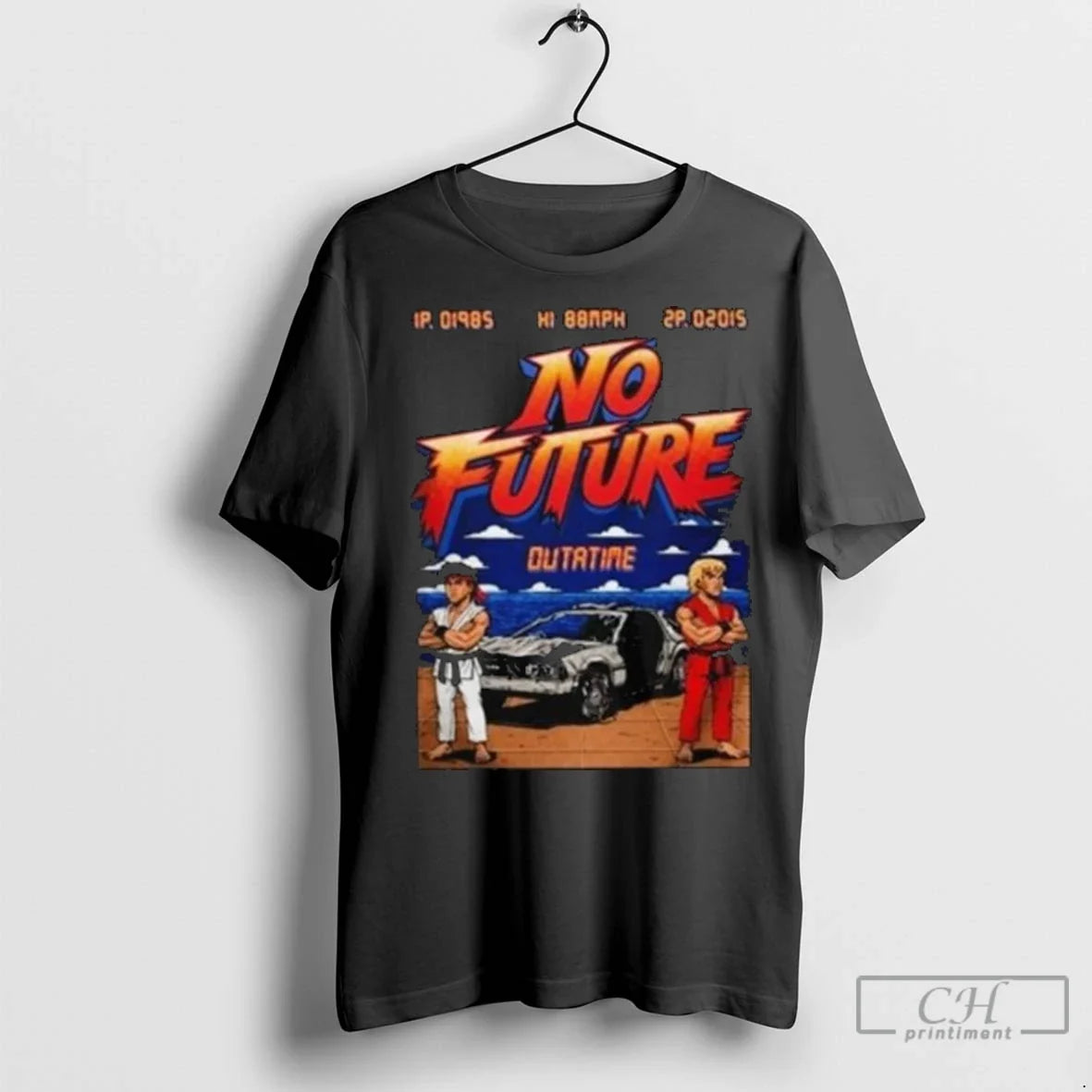 Premium No Future Outatime Retro 80s Arcade Back To The Future Style Long Sleve