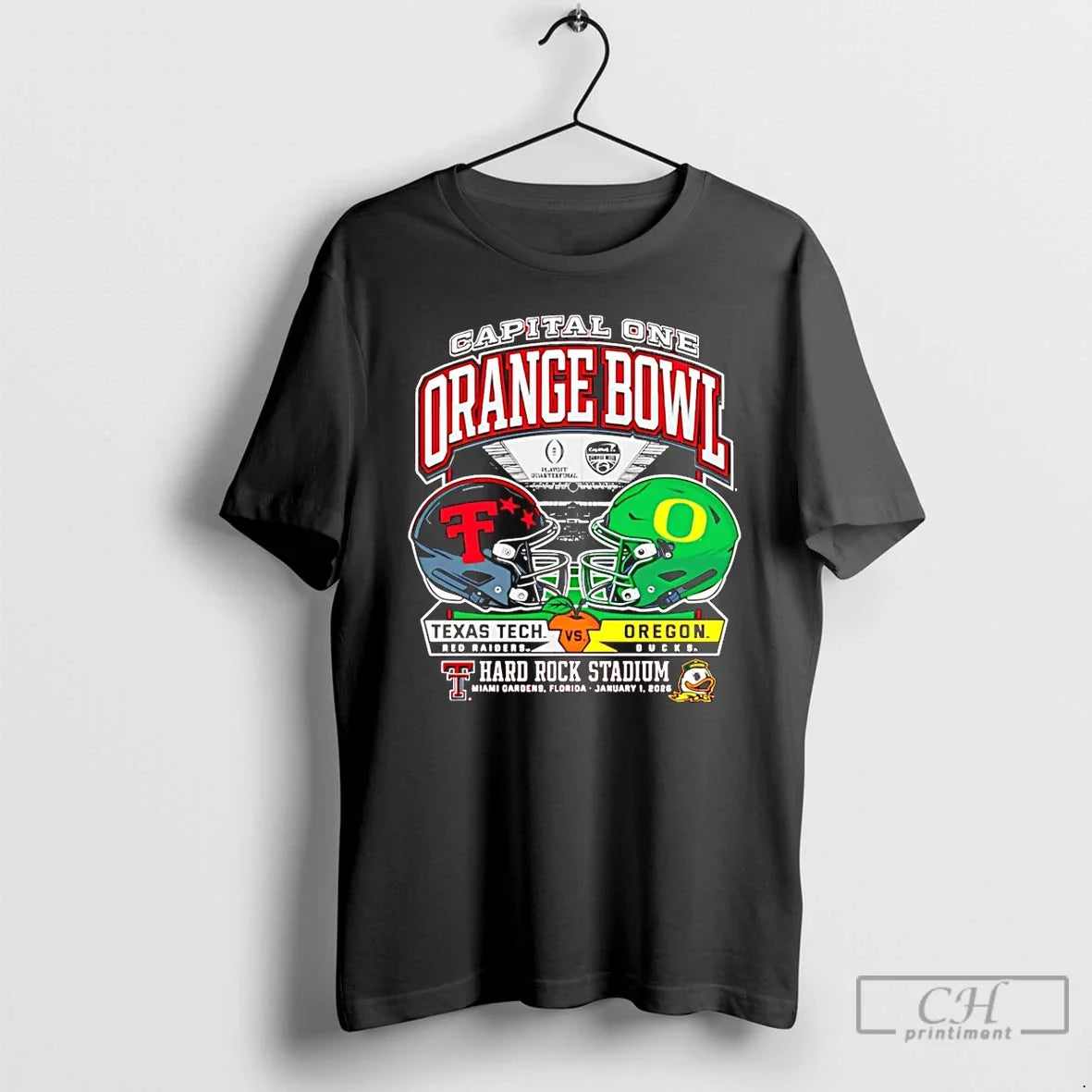 Texas Tech Vs Oregon 2025 Orange Bowl Dueling Helmets T-Shirts