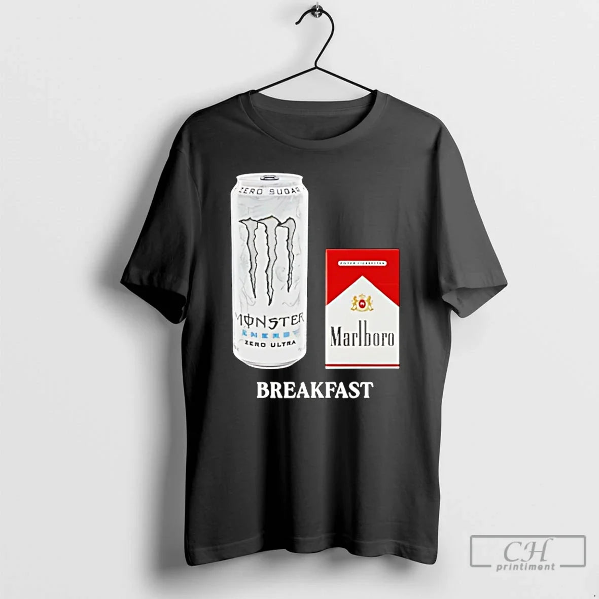White Monster Marlboro Red Cigarette Breakfast T-Shirts