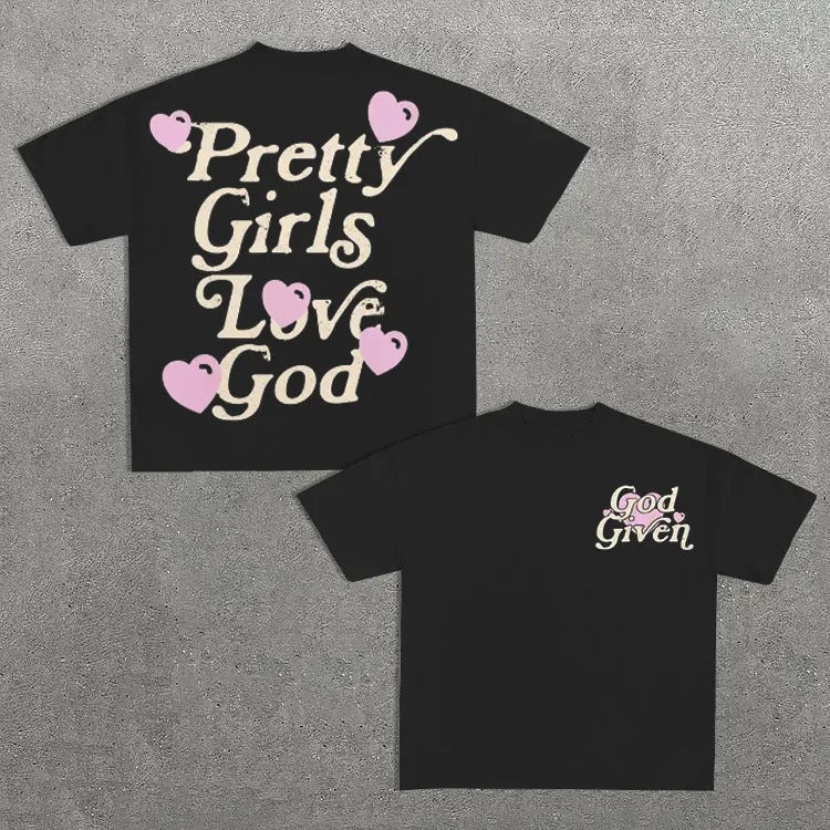 Pretty Love God Print Cotton T-Shirts