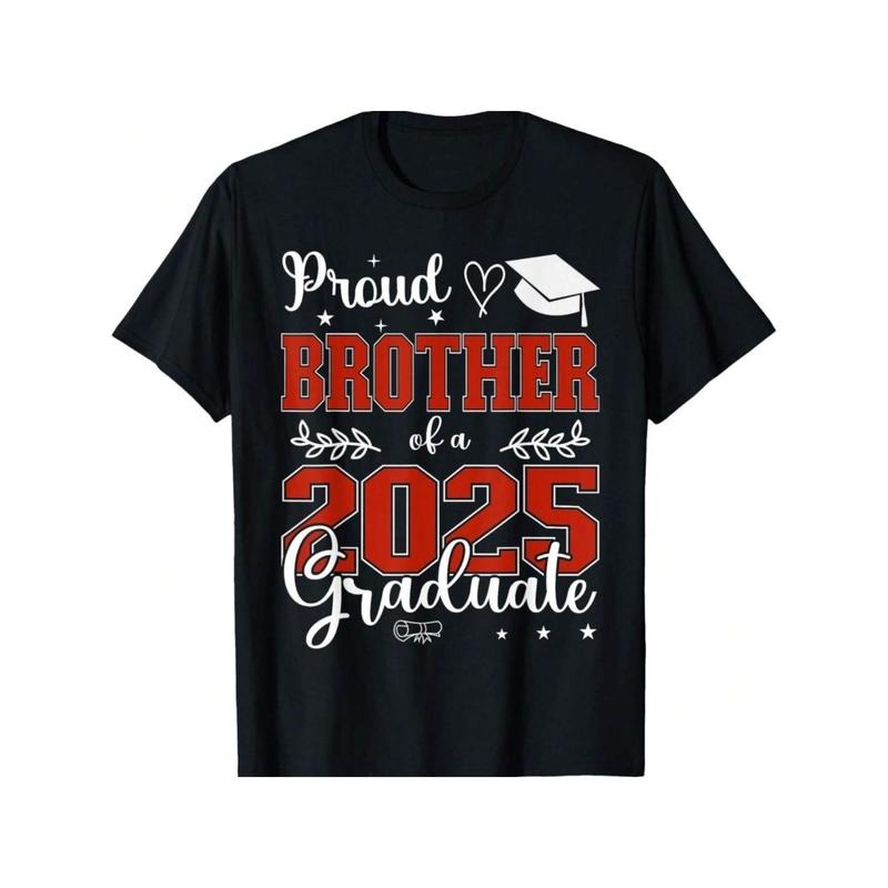 Proud Brother Class 2025 Graduate 100% Cotton Black Red & White Graduation Casual Fit Graduation Celebrations & Outdoor Activities Graduation Vibrant Made USA T-Shirts