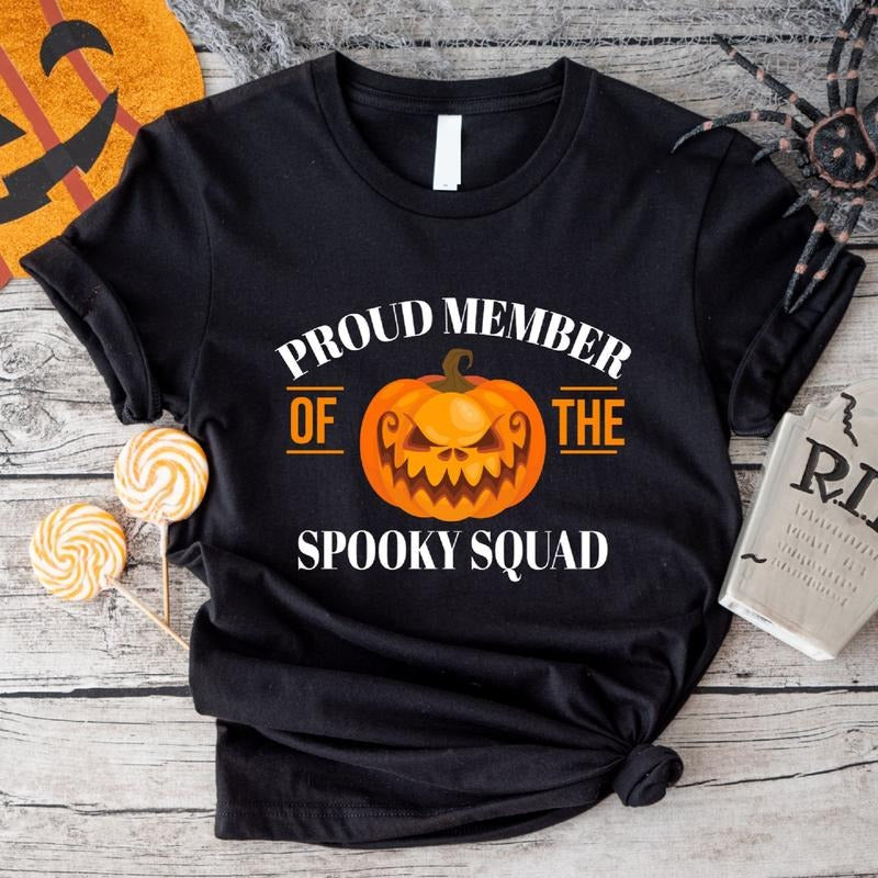 Proud Member Spooky Squad Matching Halloween Party Shirt Spooky Squad Spooky Season Short Sleeve Pumpkin T-Shirts