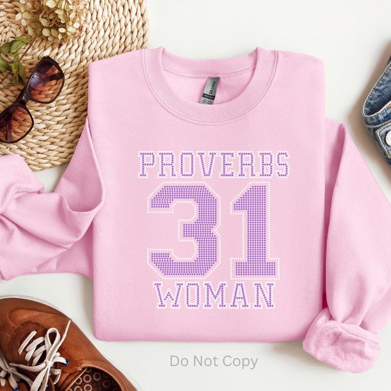 Proverbs 31 Woman Tanzanite Rhinestone Transfer T-Shirts