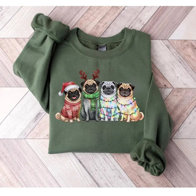 Pug Cute Pug Reindeer Pug Santa Pug Cozy Festive Pug Dog T-Shirts