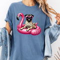Pug Flamingo Float Dog Shirt ~ Relaxed Fit Printed USA Womenswear Casual Comfort Cotton Top Athletic Boho Chic T-Shirts