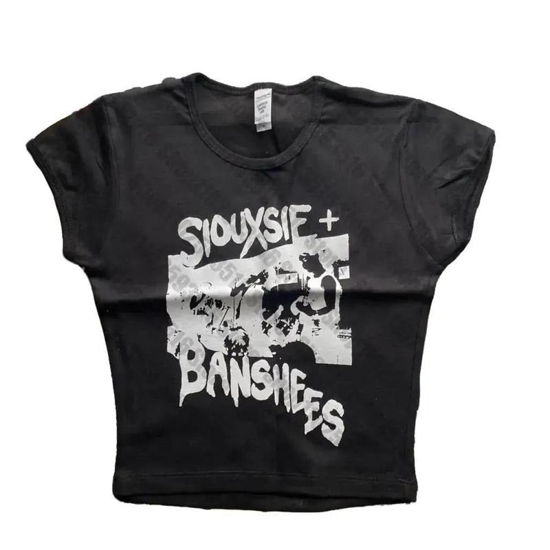Punk Y2K Baby Short Sleeve Top Gothic Street Star Rock Singer Print Summer Top Emo Rock Girl T-Shirts