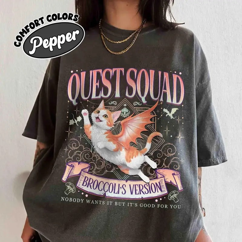 Quest Squad Broccoli Shirt Broccoli Cat Onyx Storm Fan Shirt Fourth Wing Reader Shirt Bookish Dragon Rider T-Shirts
