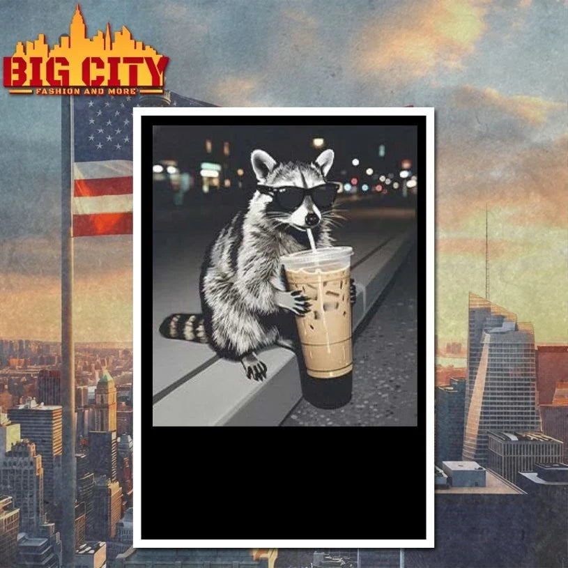 Raccoon Drinking Iced Coffee T-Shirt