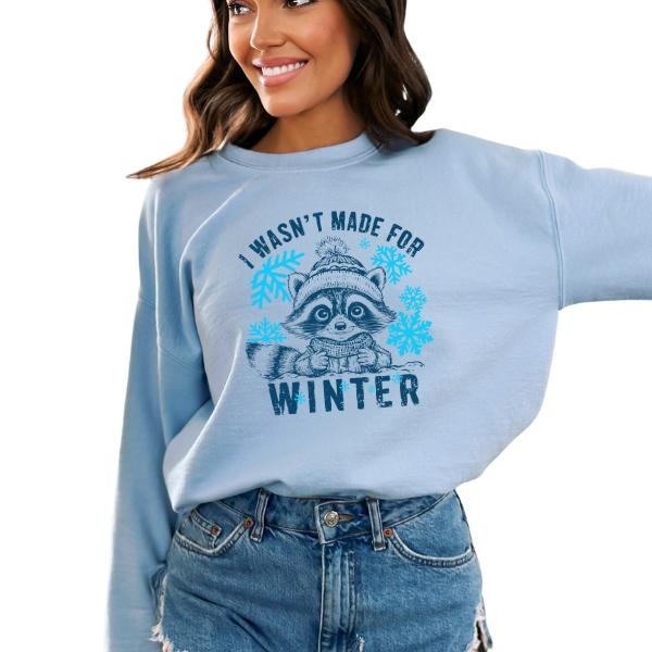 'I Wasn'T Winter' Winter Vintage W Racoon Casual Comfort Cotton Long Sleeve T-Shirts
