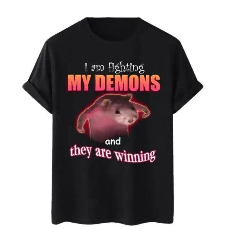 Ratz Pink Meme I Am Fighting My Demons . Funny Cute Man Top Womenswear T-Shirts
